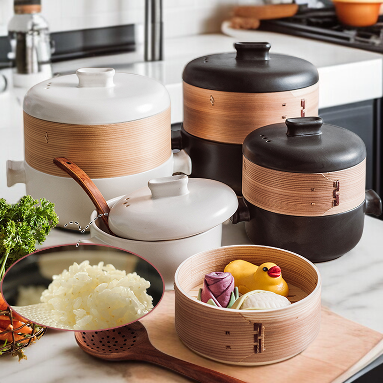 家庭用上部蒸気下部調理シチュー鍋セラミック蒸し器スープ耐熱キャセロール蒸し器キャセロール上部蒸気下部調理