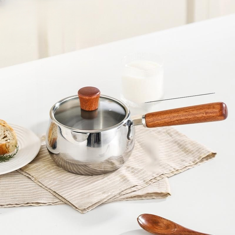 หม้อนมขนาดเล็กสามชั้นสำหรับเด็ก ไม่ติดกระทะ หม้อสำหรับต้มบะหมี่เด็ก