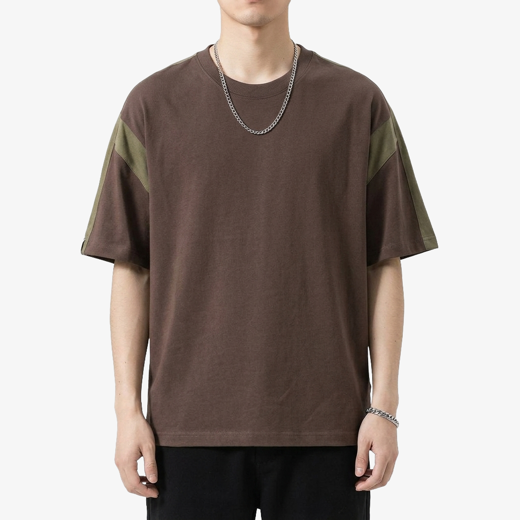 夏のトレンド日系配色ショルダー半袖Tシャツ メンズ