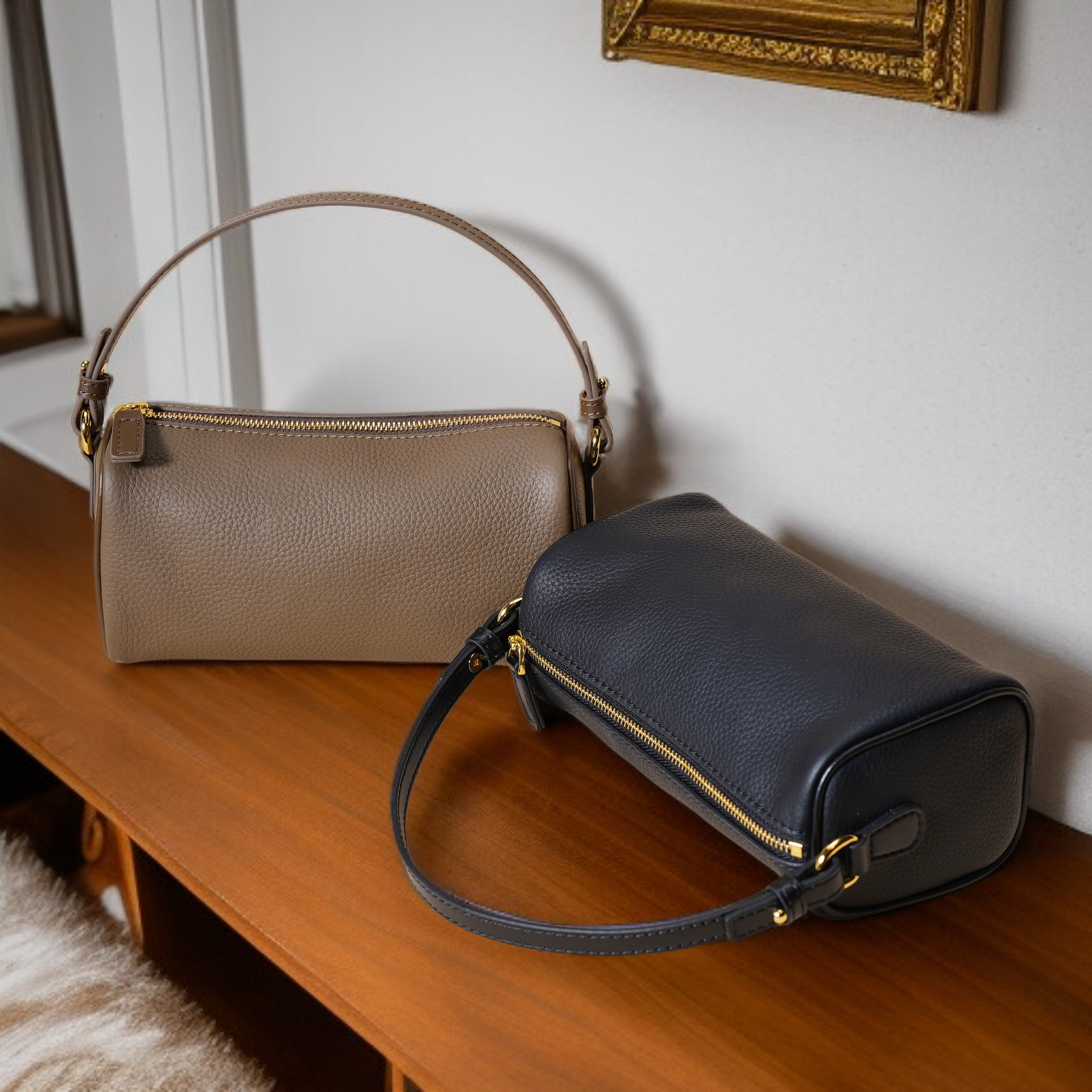 تفاصيل الخياطة اليدوية لحقيبة يد من جلد البقر