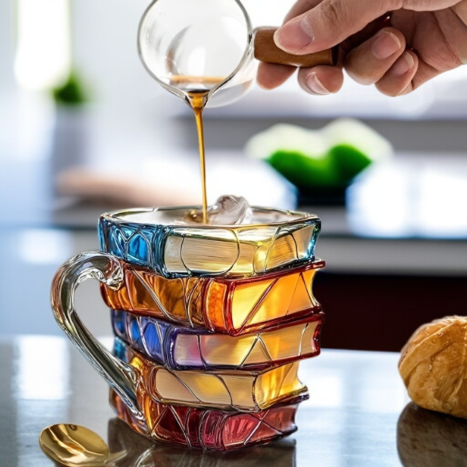 Borosilikatglas-Buch-Mug, modischer, bunter Kaffeebecher