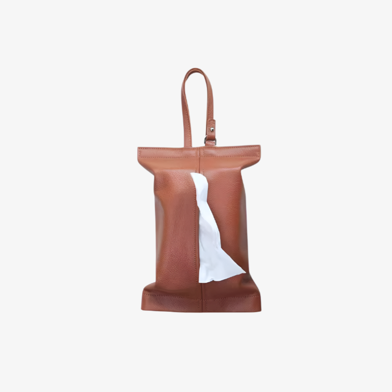 吊り下げ式ティッシュボックス/車用ティッシュディスペンサー。本革製で、耐熱性と耐日光性があり、シンプルなデザインで、省スペース、引き出しやすく、ほとんどのティッシュサイズに適しています。