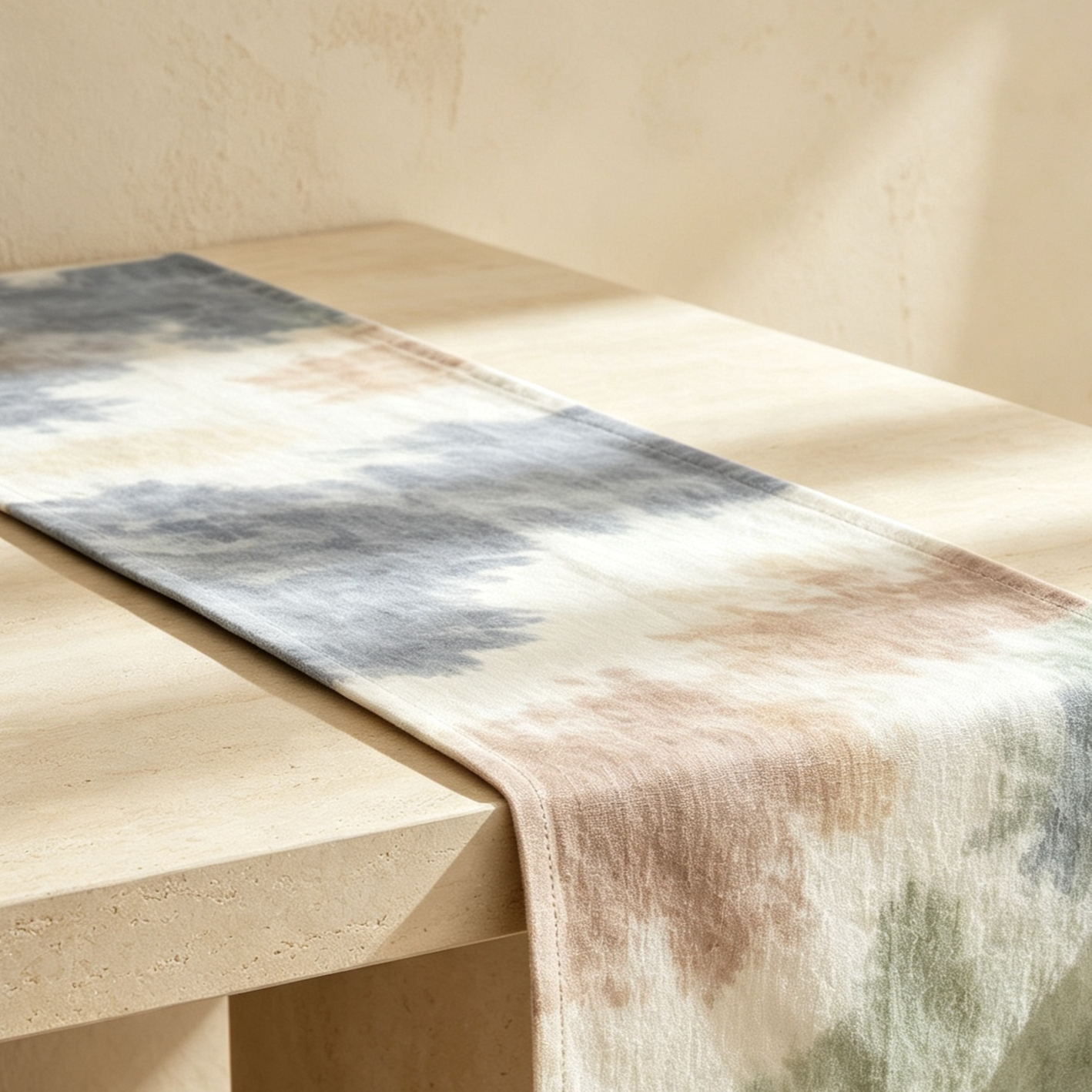 Boho style table setting with tie-dyed runners