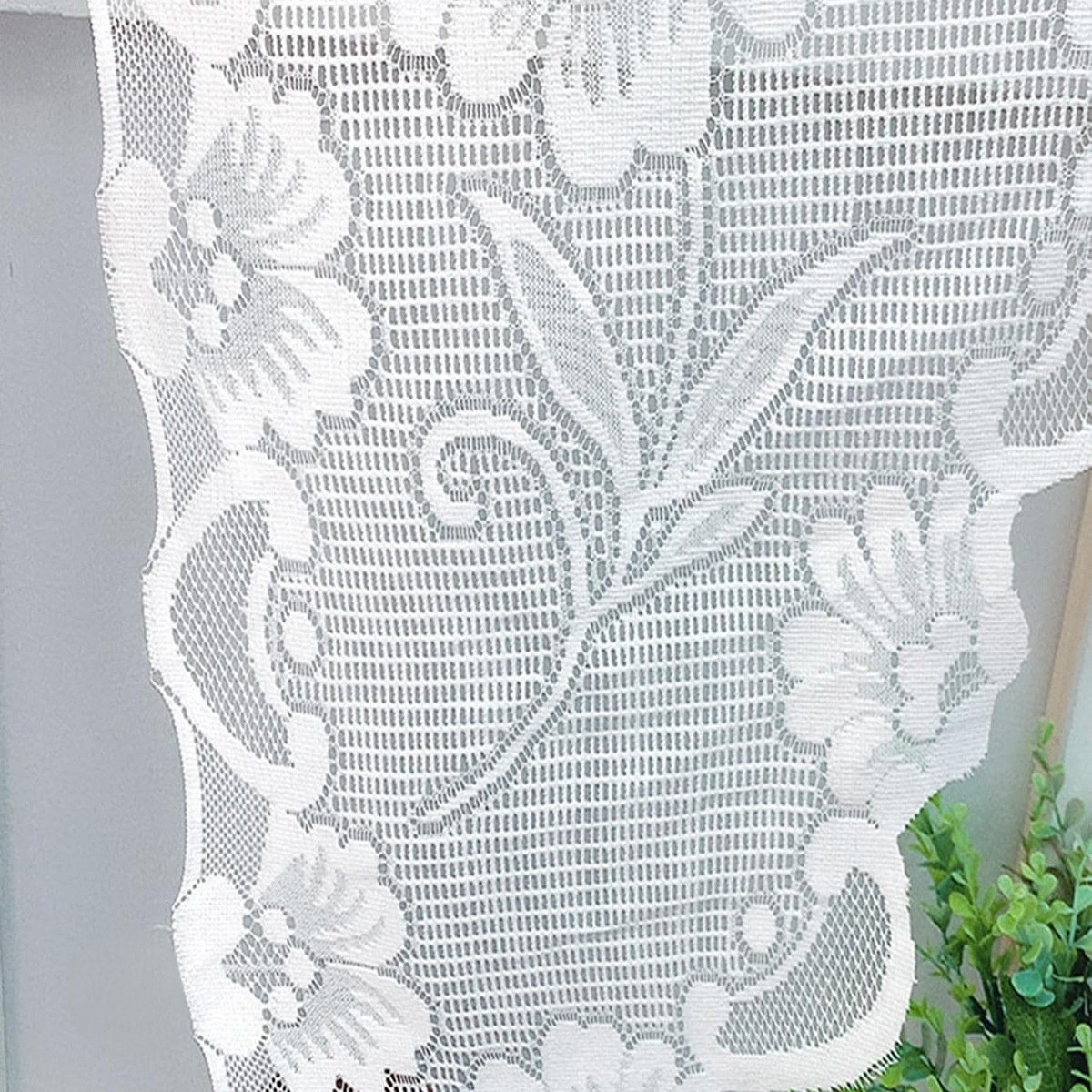 Cortina blanca de encaje con diseño de mariposa, estor enrollable de gasa tejida