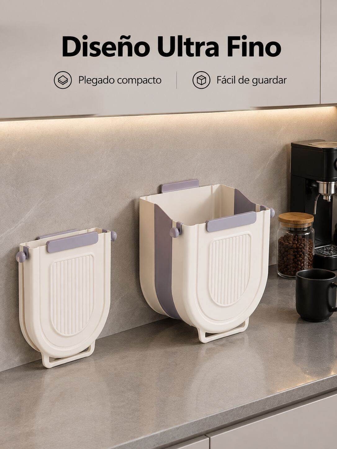 Cubo de basura plegable para cocina, de pared y sin taladrar