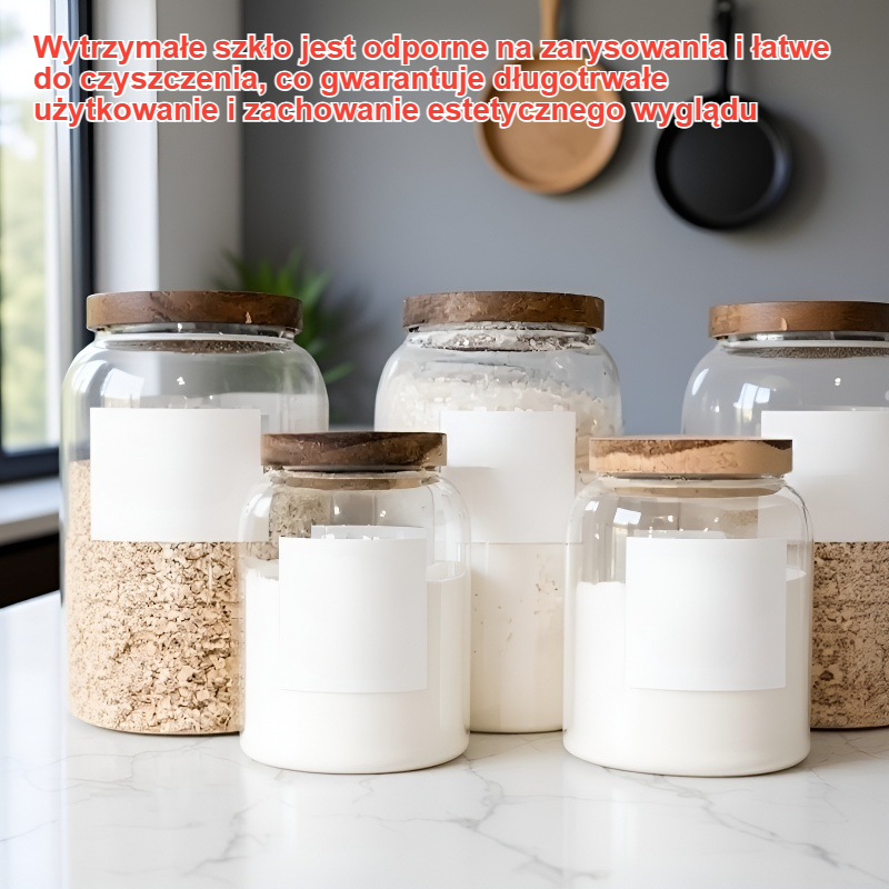 Szerokootwarty szklany pojemnik na ciasteczka z pokrywką z drewna akacjowego do kuchni