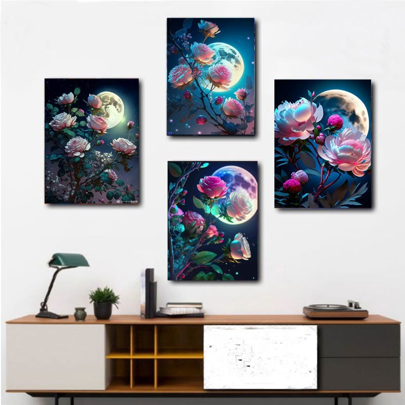 Moonlight Floral Diamond Painting Full Drill Living Room Decor