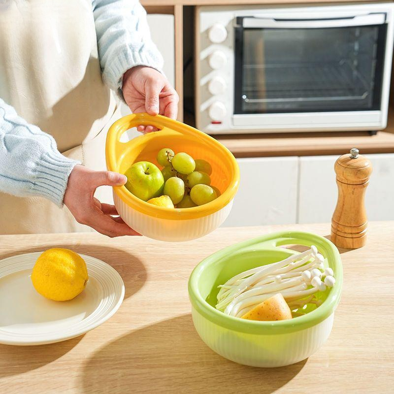  코쿠보 이중 손잡이 채반 바구니 과일 야채 분리 수납