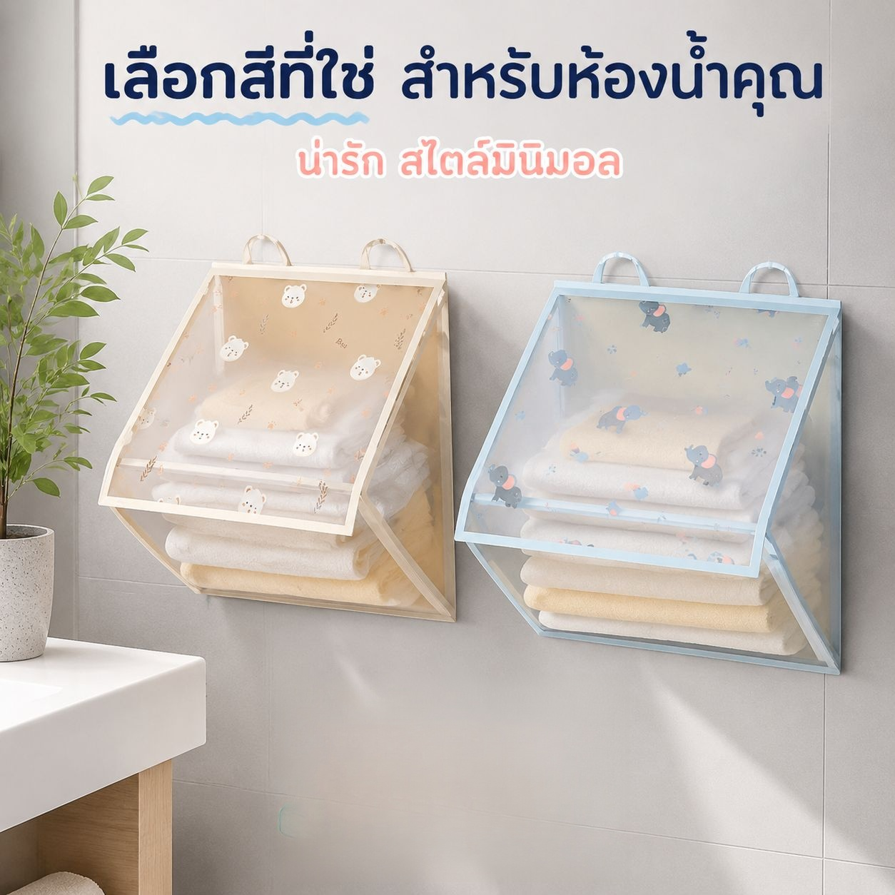 ถุงเก็บของติดผนังในห้องน้ำ ไม่ต้องเจาะผนัง กันน้ำกันฝุ่น