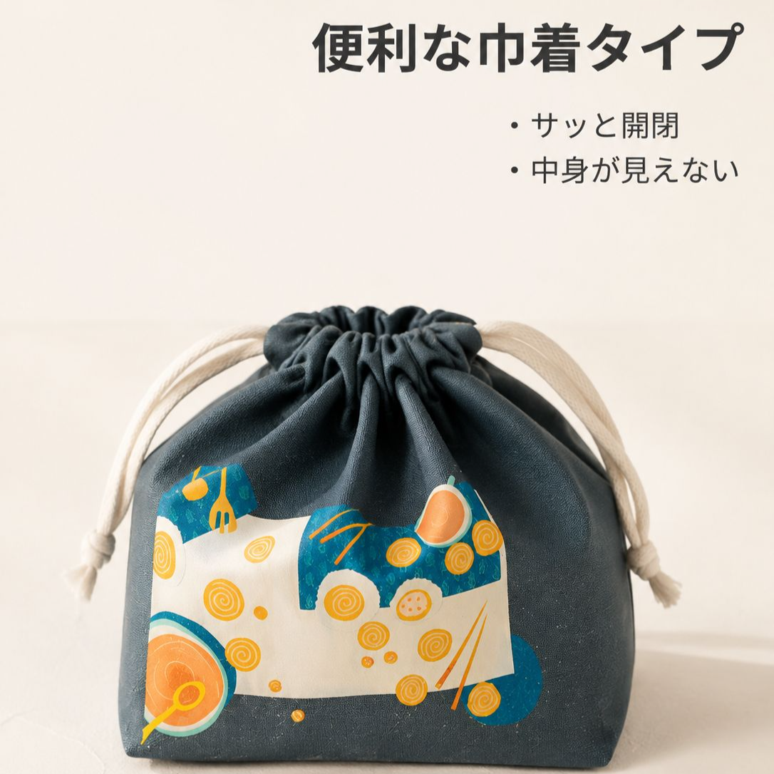 厚手保温和風弁当袋 携帯用キャンバス巾着トートバッグ