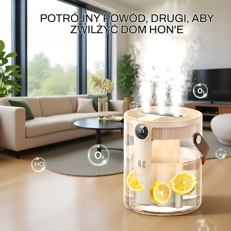 Mały nawilżacz powietrza z lampką nocną, potrójna mgiełka, duża wydajność