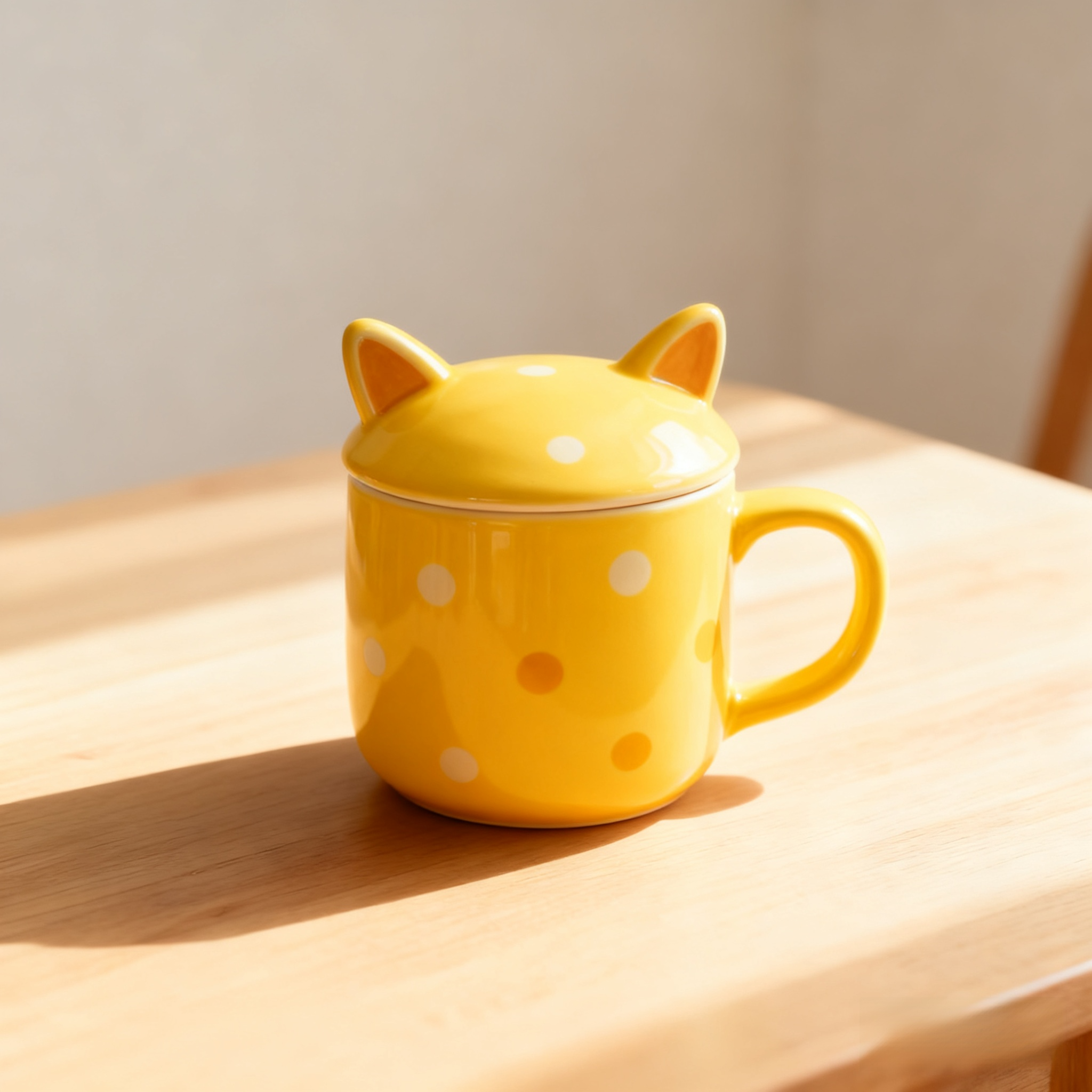 귀여운 고양이 귀 도자기 컵