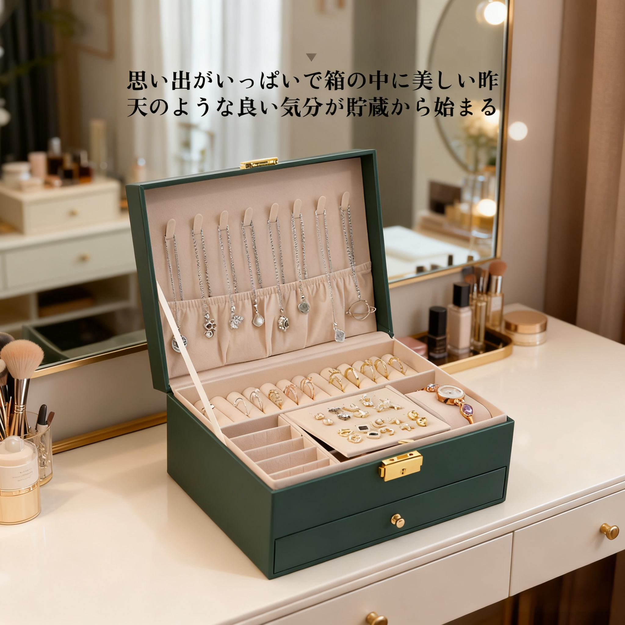 携帯用二層引き出し式レザーアクセサリー収納ボックス