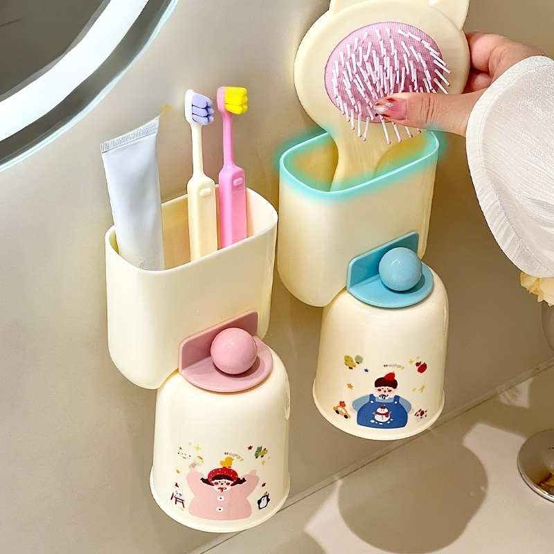 Non perforated magnetic suction inverted drain toothbrush cup storage rack