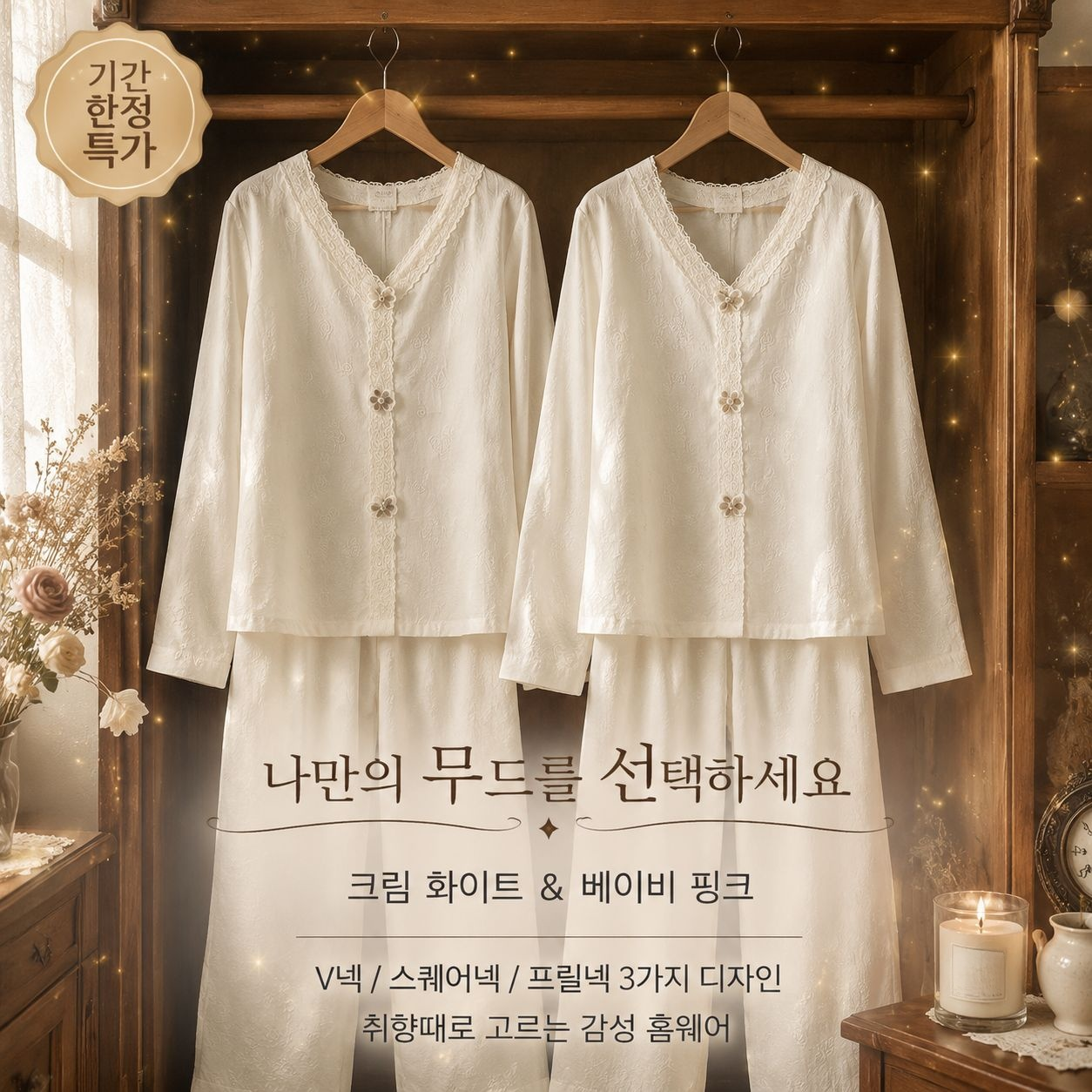 스위트 구름코튼 여성 긴팔 파자마 홈웨어 세트