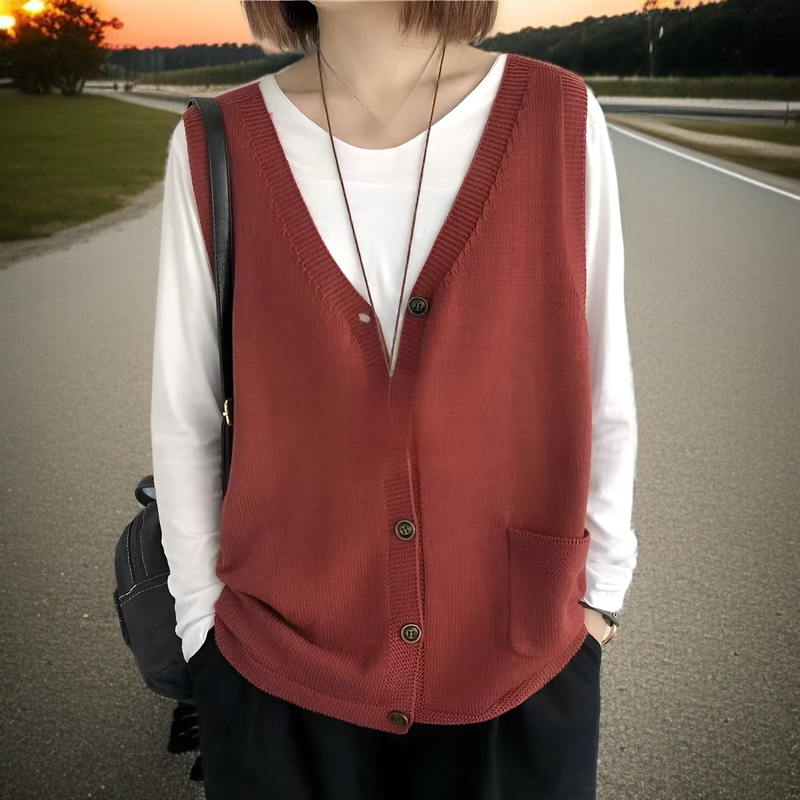 2025年春秋の新作 アーティスティック レトロ ルーズ 大きいサイズ Vネック ベスト シングルブレスト ノースリーブ ニットベスト ウエストコート ベスト レディース