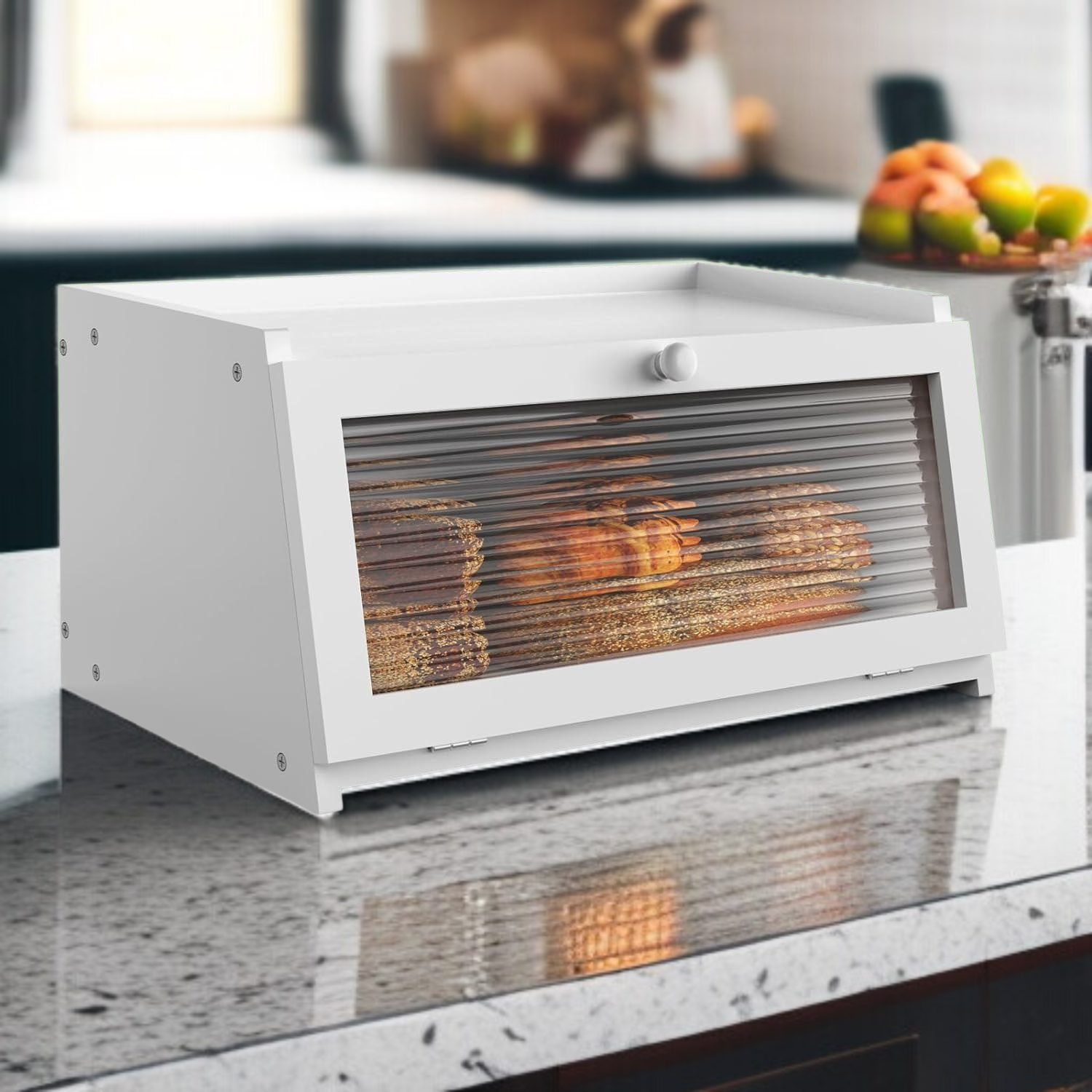 Double-layer bamboo bread box acrylic detachable fruit storage box solid wood snack bread box storag