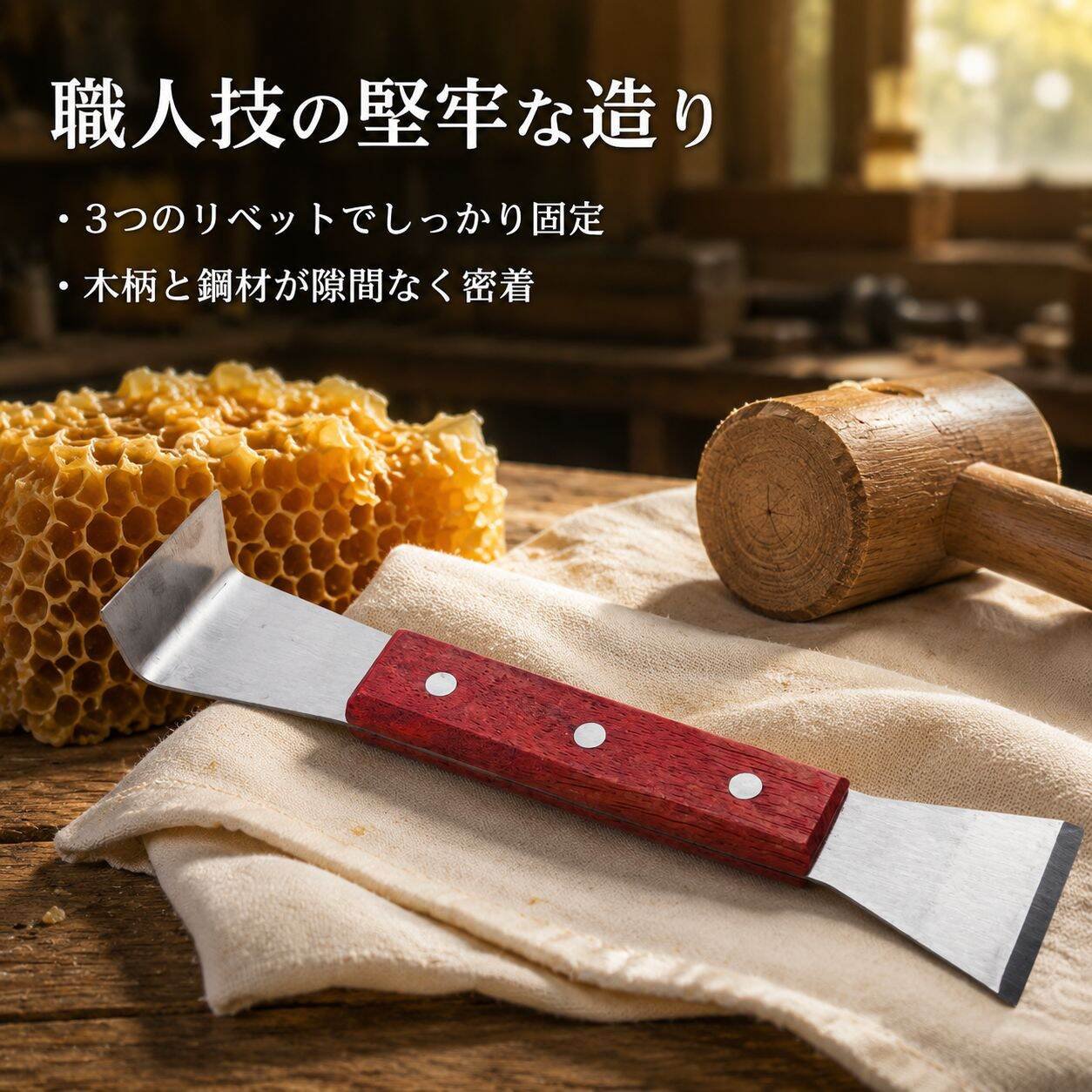 ステンレス蜂箱修理スパナ 木製ハンドル養蜂工具