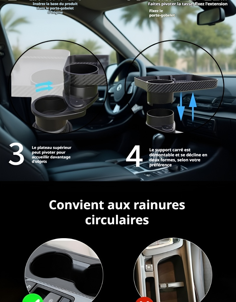 Plateau pratique du support de gobelet voiture pour snacks et boissons