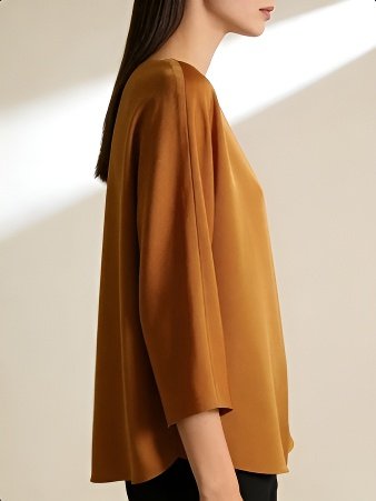 Seiden fließende Chiffonbluse mit Dreiviertelärmeln