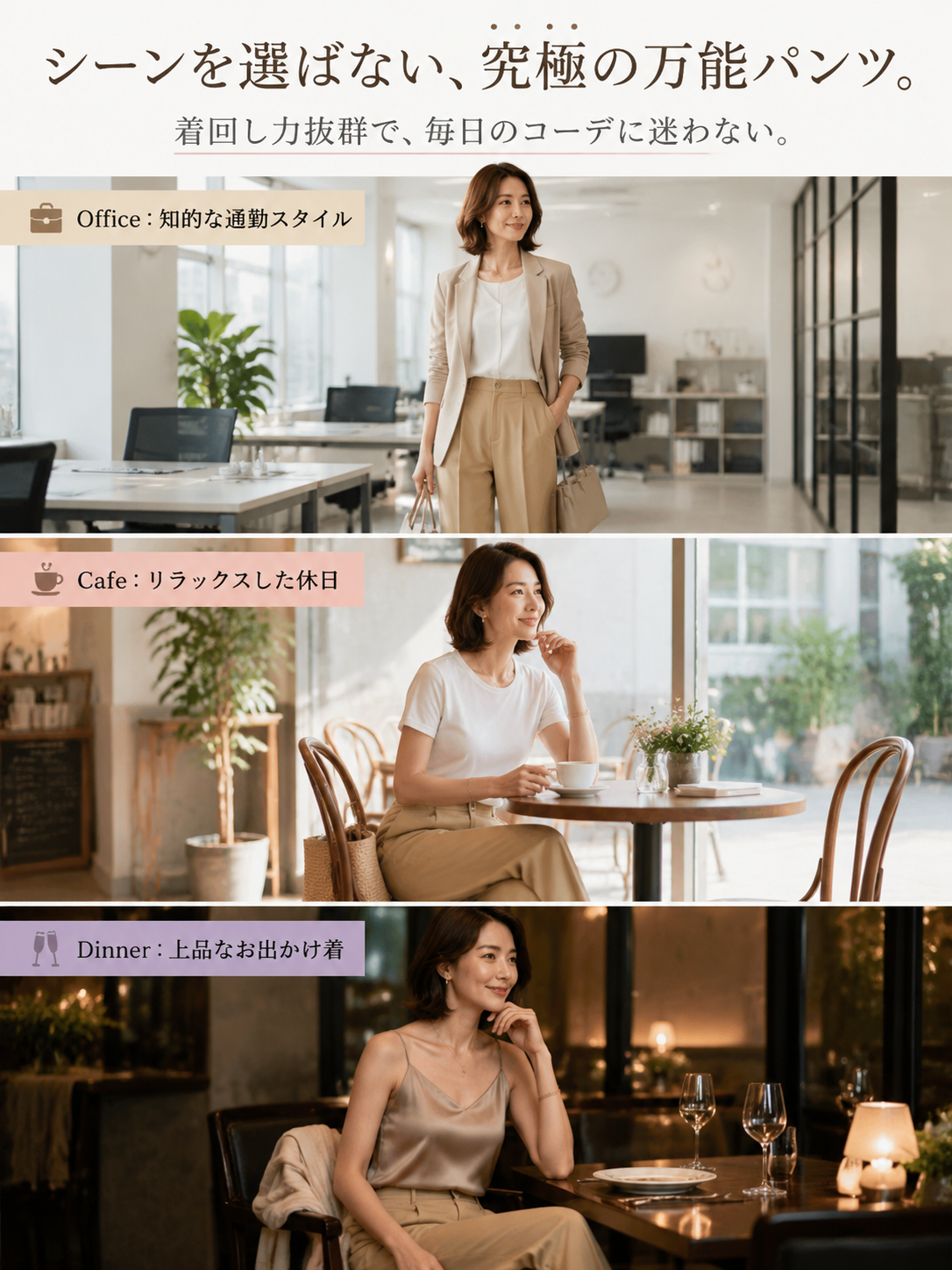 Monolly 接触冷感 美脚ワイドパンツ | 大人の自信を引き出す