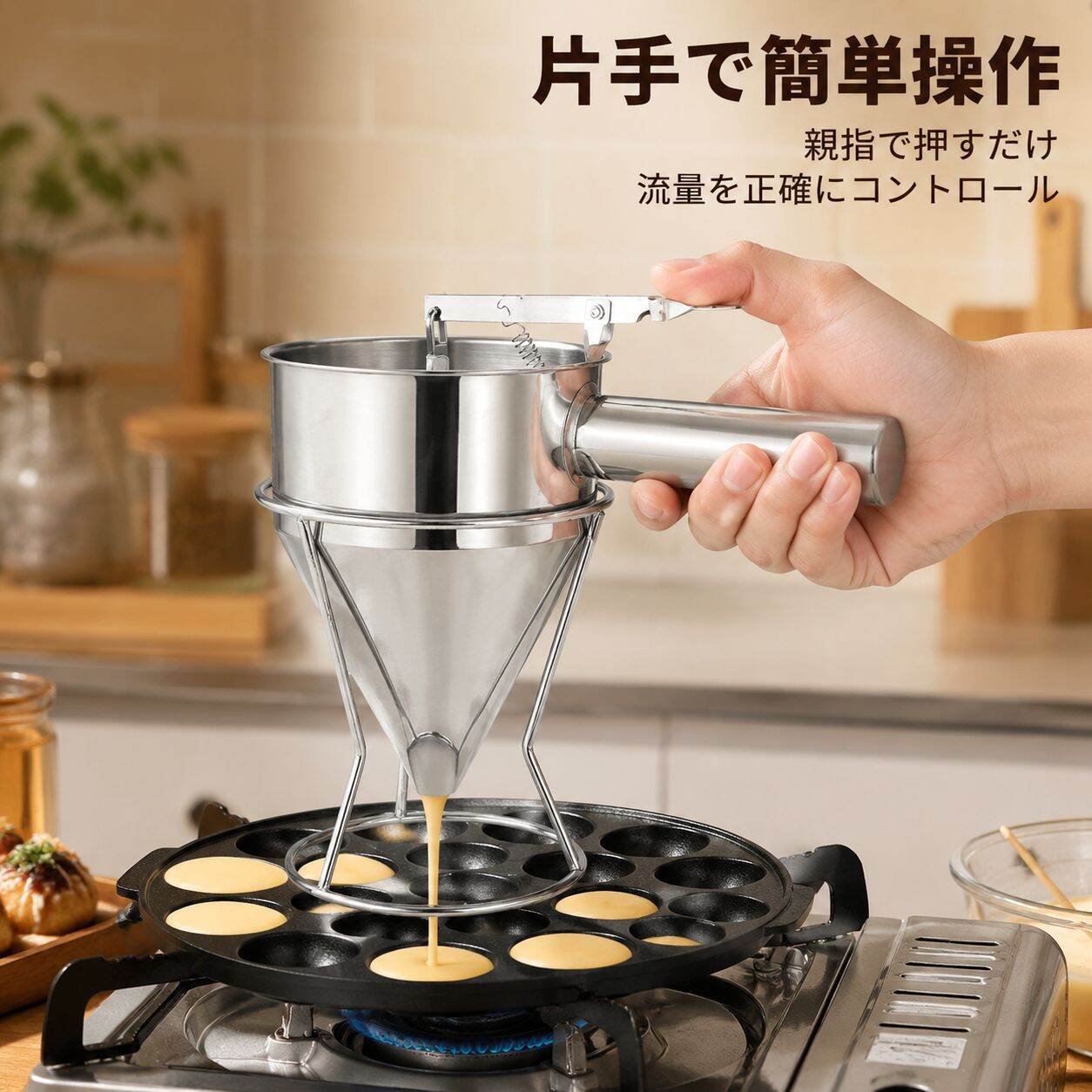 家庭用ステンレスコーン型じょうご たこ焼き・チョコレートソースベーキングツール