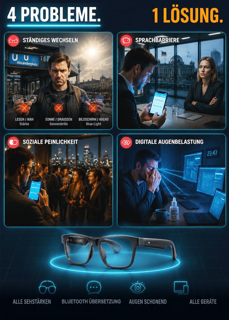 Echtzeit-AI-Übersetzungs-Sonnenbrille mit intelligentem Zoom