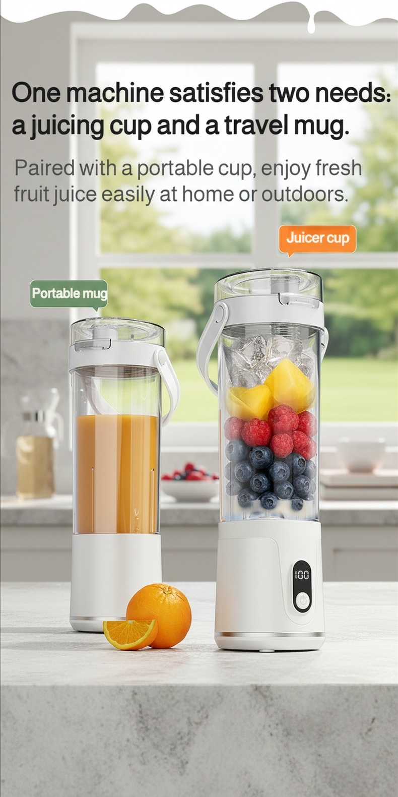 Small home juicer with USB charging cable