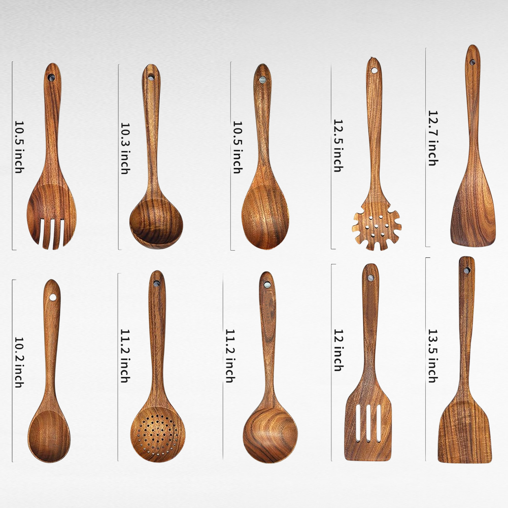 Küchenhelfer Set aus Holz – Kochlöffel, Schöpfkelle, Lochkelle, Pastalöffel, Küchenausstattung