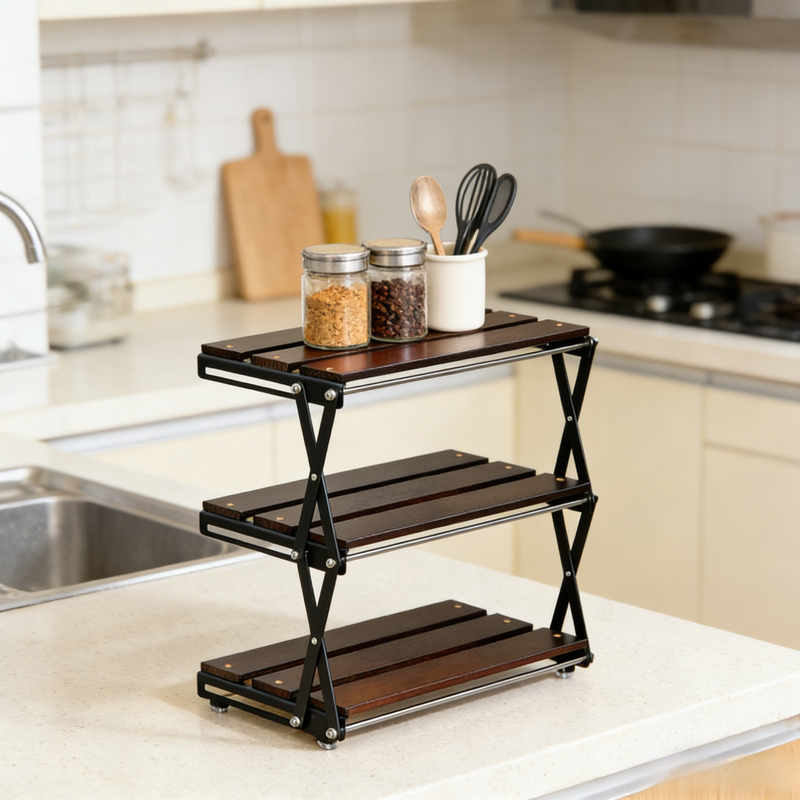 رف تخزين قهوة ثلاثي الطبقات قابل للطي للتخييم في الهواء الطلق