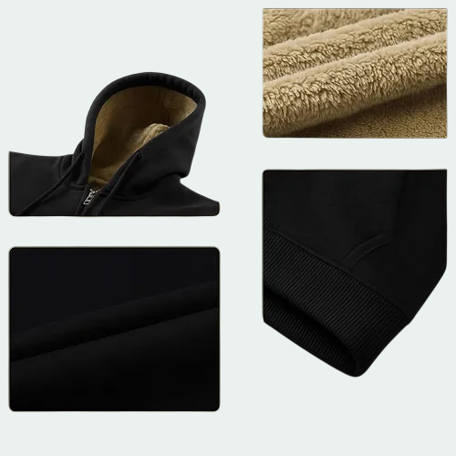 羊羔絨衛衣男加絨黑色外套大尺碼寬鬆拉鍊連帽