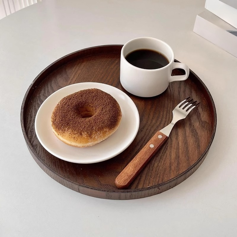 원목 원형 다과 트레이