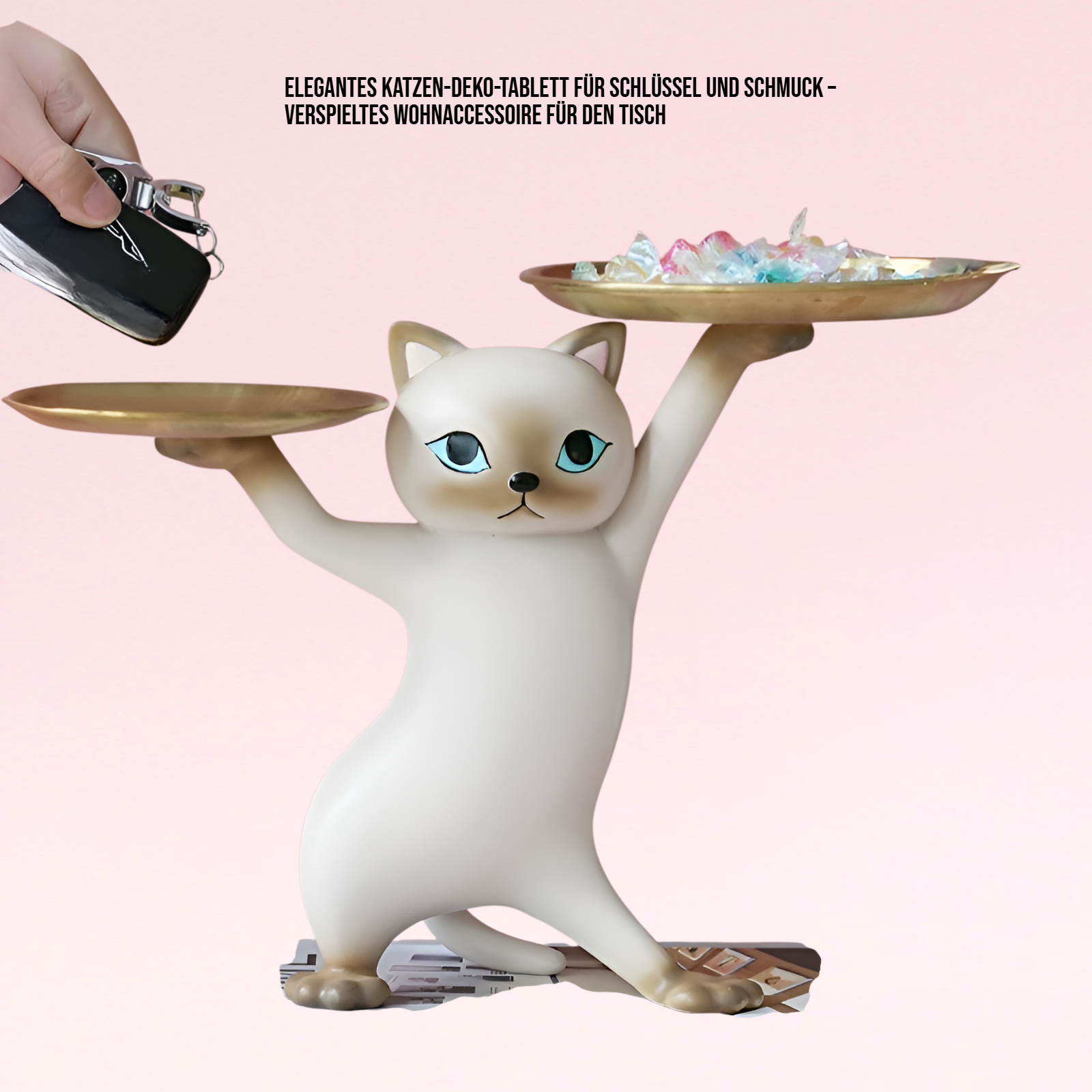 Elegantes Katzen-Deko-Tablett für Schlüssel und Schmuck – Verspieltes Wohnaccessoire für den Tisch