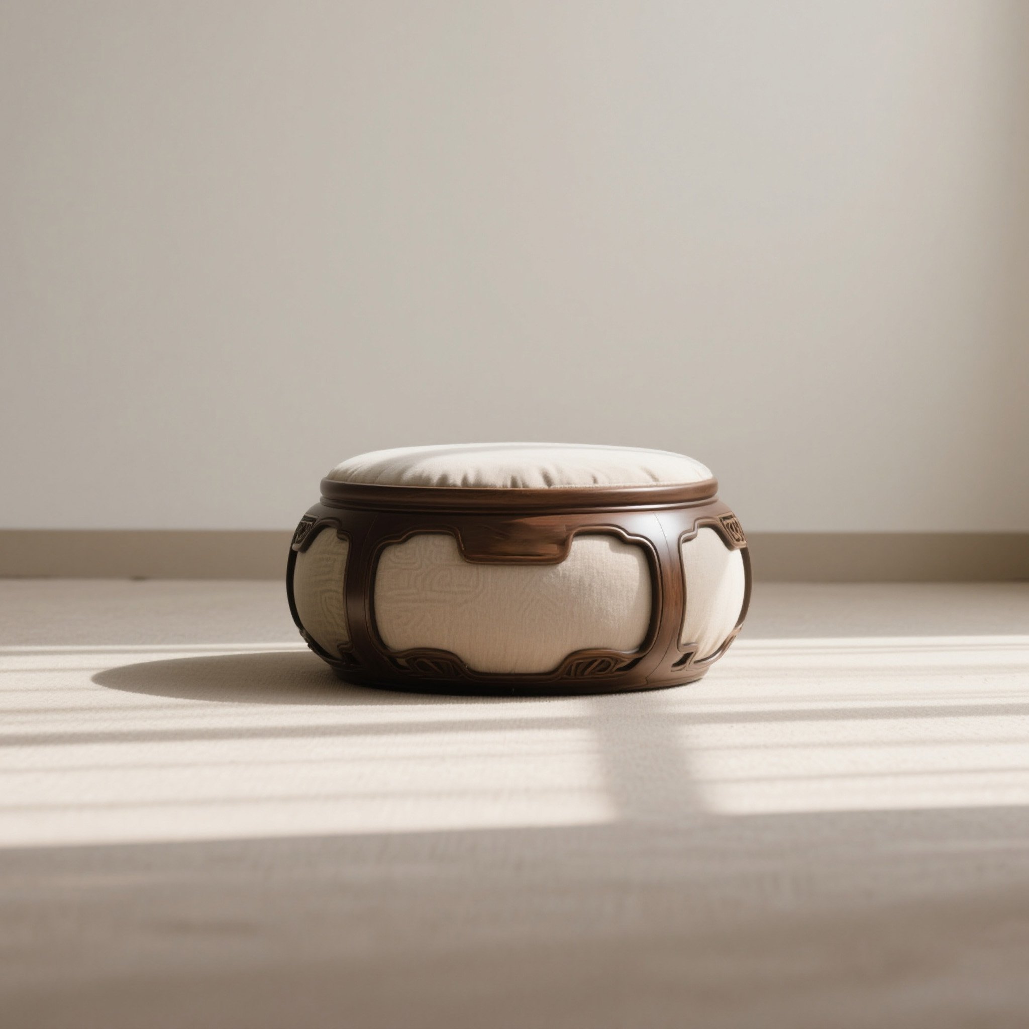 패브릭 원목 라운드 쿠션 스툴