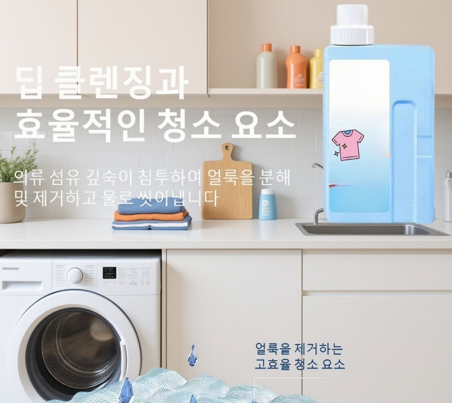 얼룩이 있는 옷에 세탁액을 사용하는 모습