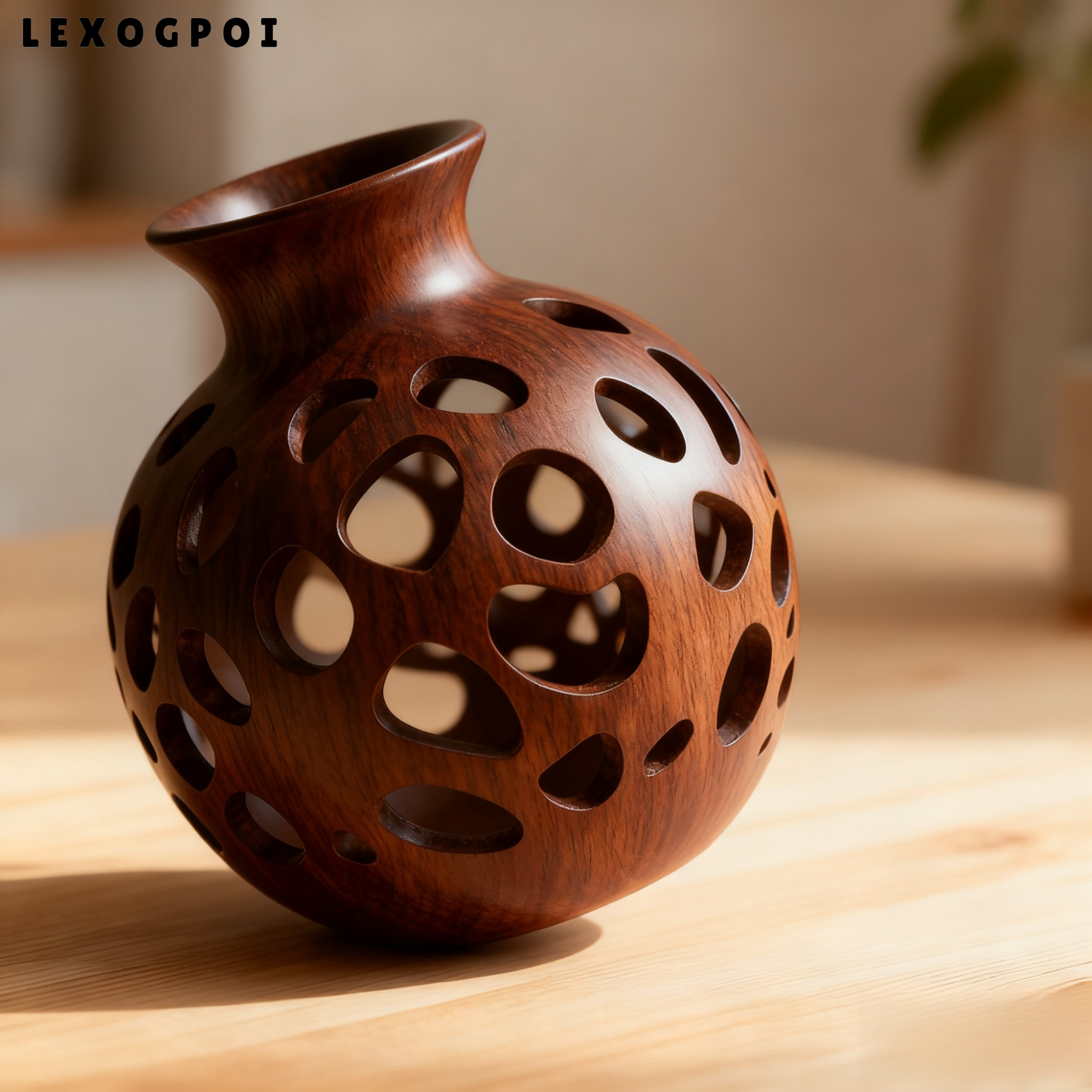 견고한 나무로 만든 투각 장식 꽃병(2개)