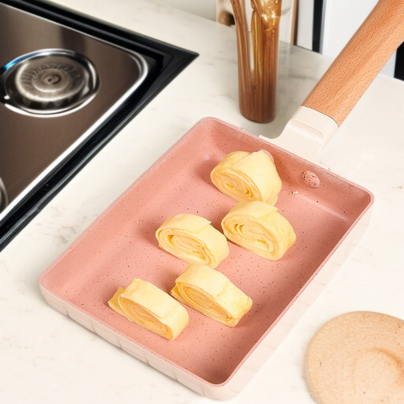 Sartén de piedra médica, sartén cuadrada tamagoyaki, huevo frito, filete, sartén antiadherente, sart