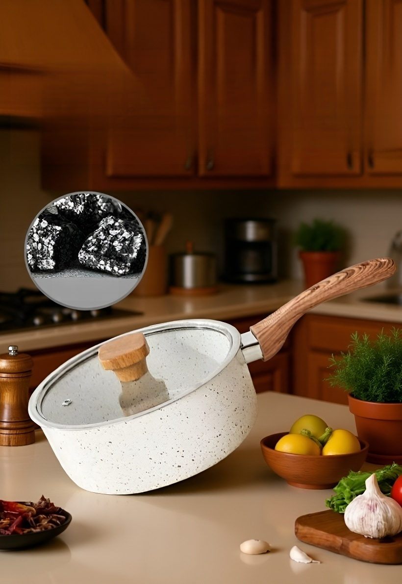 Detalle del mango ergonómico de la sartén antiadherente