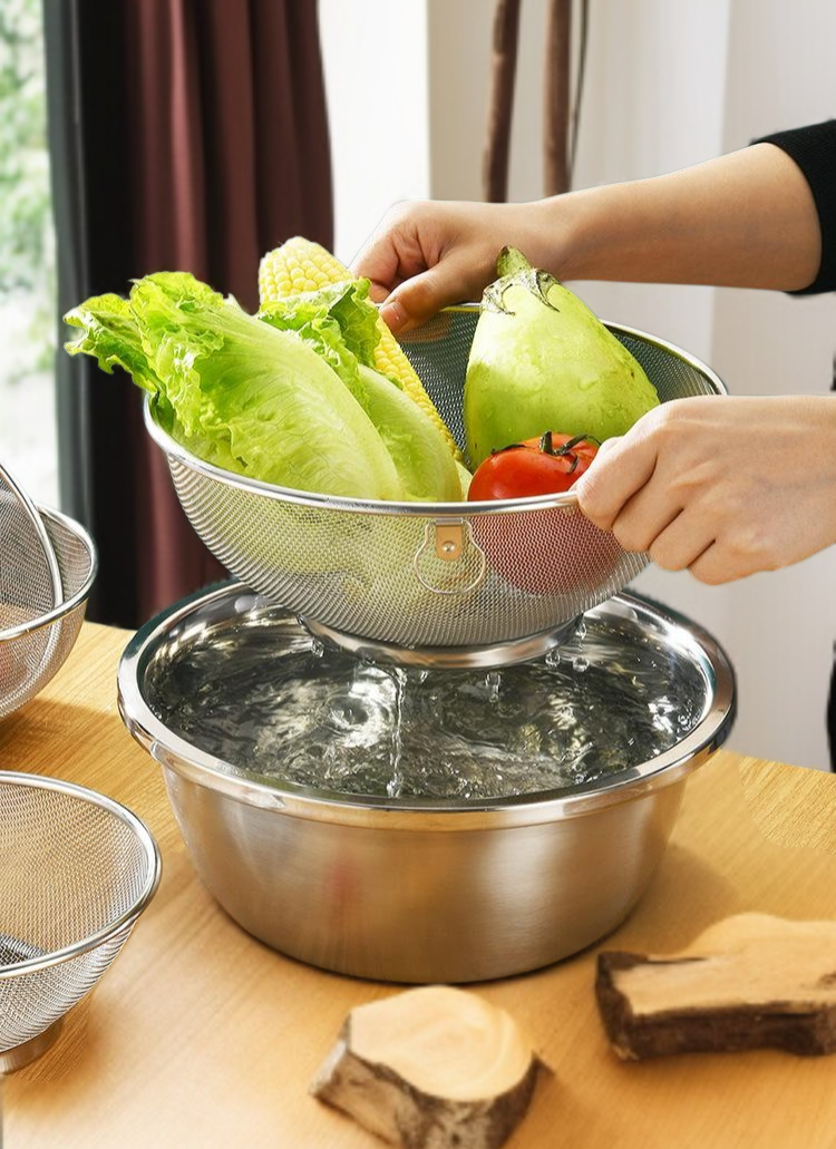 ステンレス米洗い野菜用アスファルトバスケット全体画像