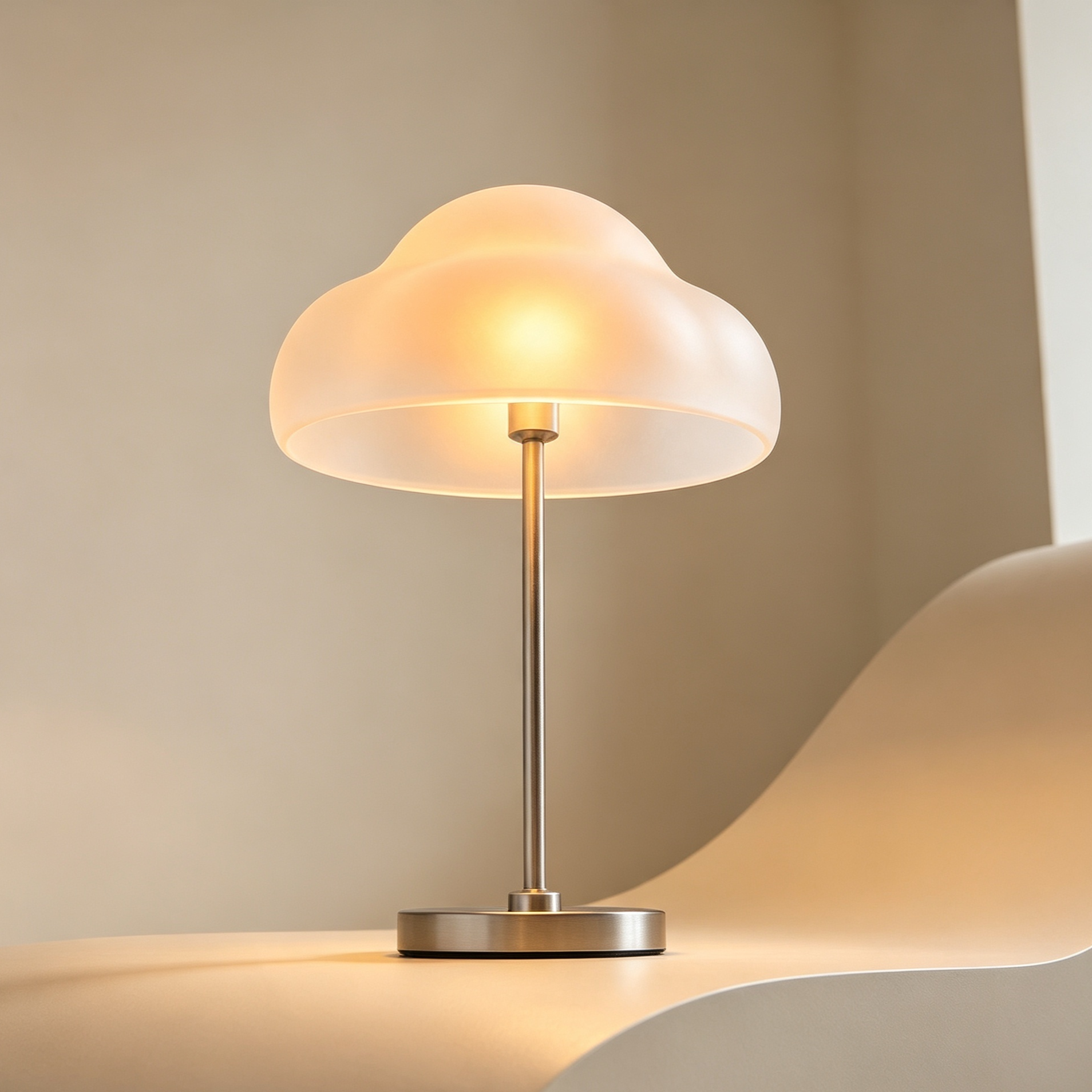 Cloud-shaped night lamps glowing softly in a modern bedroom