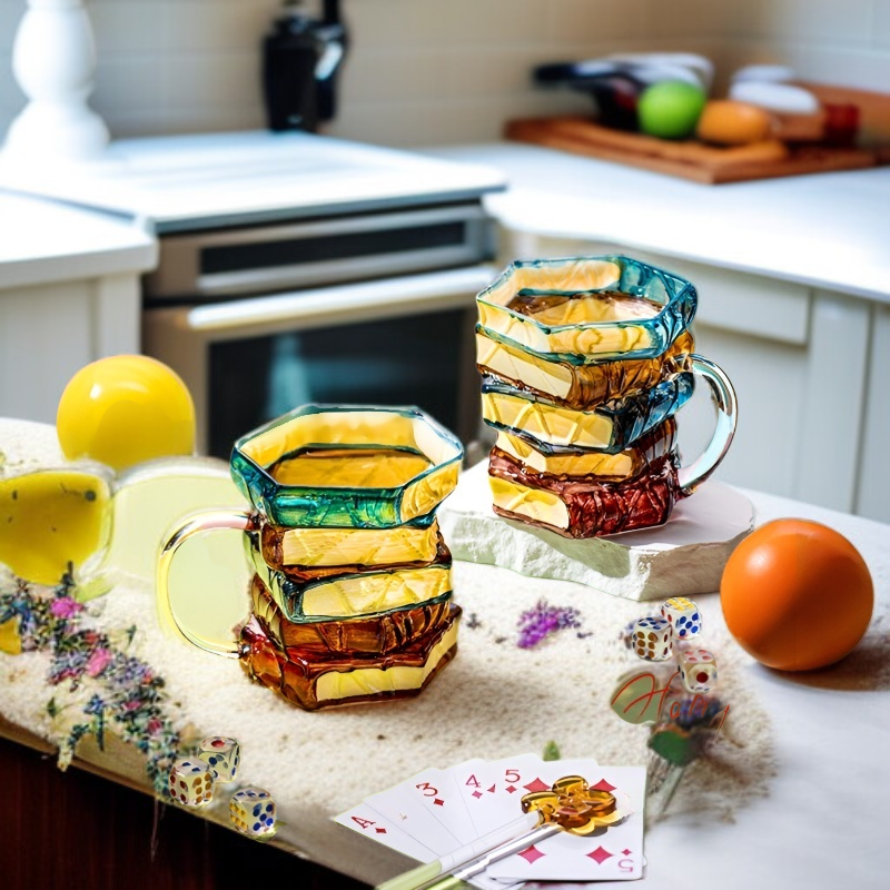 Borosilikatglas-Buch-Mug, modischer, bunter Kaffeebecher