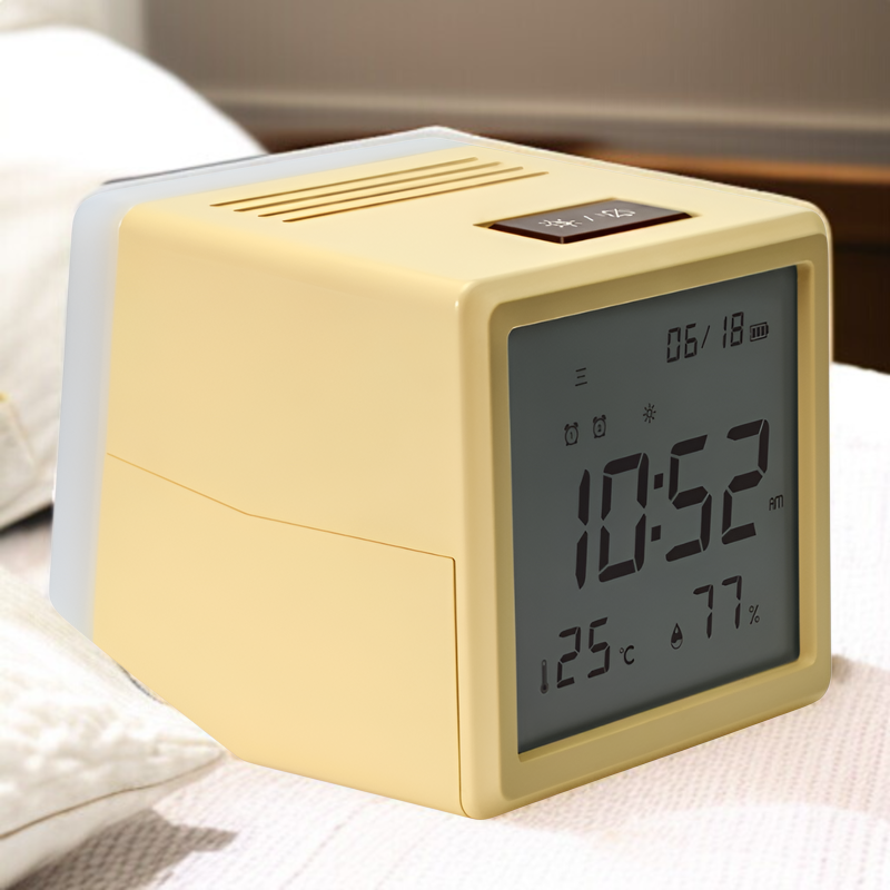 シーソー目覚まし時計ナイトライト、無段階調光、温度と湿度表示、ワンタッチスイッチ付きデュアル目覚まし時計、デスクトップLED大画面デジタルディスプレイ時計、多機能ナイトライト、ベッドサイドランプ、Ty
