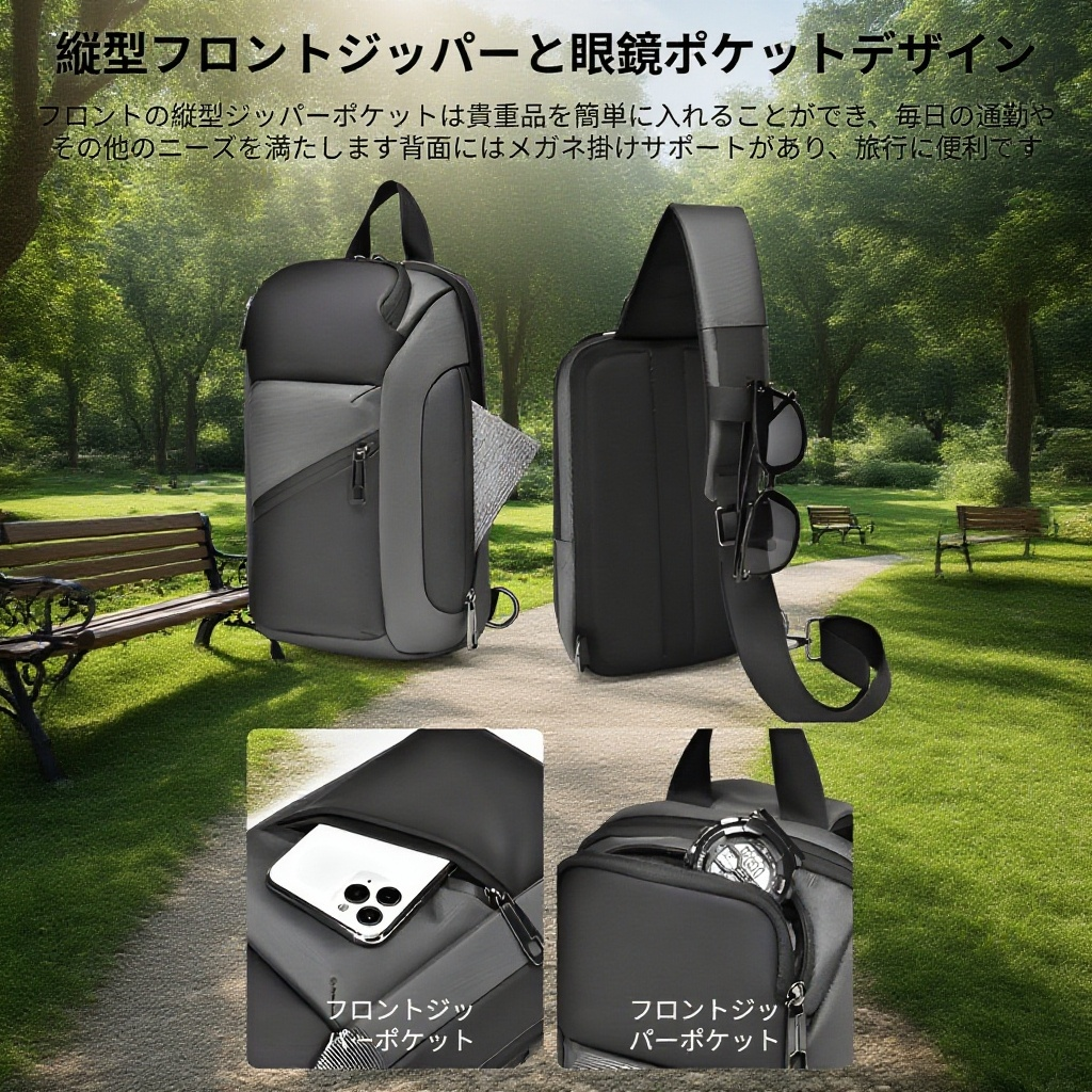 通勤旅行用防水胸バッグ メンズ多機能斜め掛けバッグ