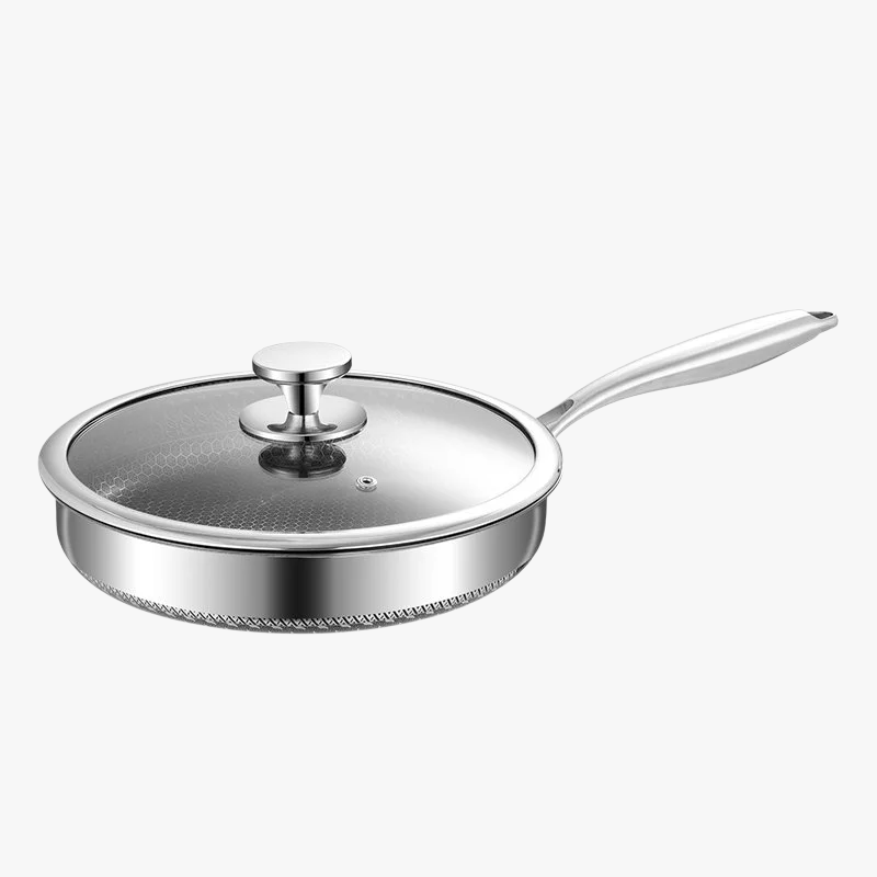 Batería de Cocina Antiadherente con Tapa, Acero Inoxidable 304, Diseño de Panal
