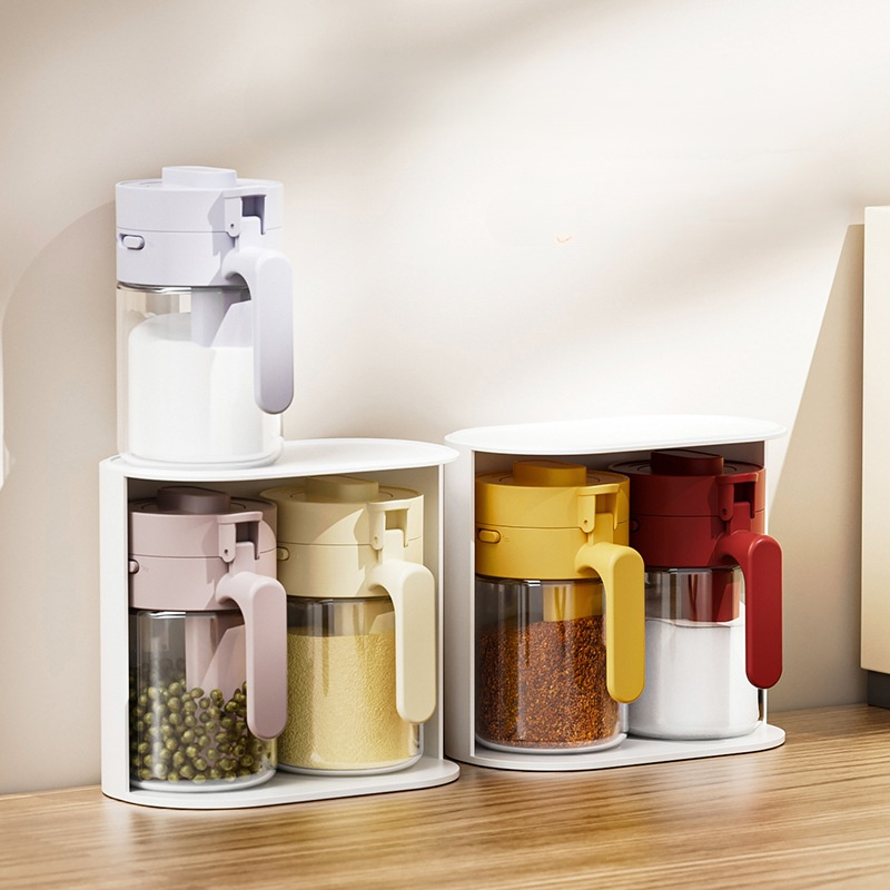 English: 2-in-1 Separable Spice Jar with Spoon for Kitchen Use