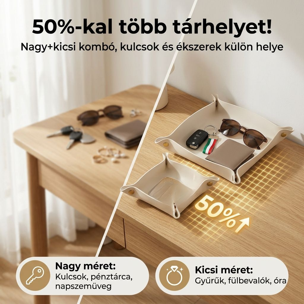 Többfunkciós műbőr négyzetes tárolódoboz, asztali rendszerező