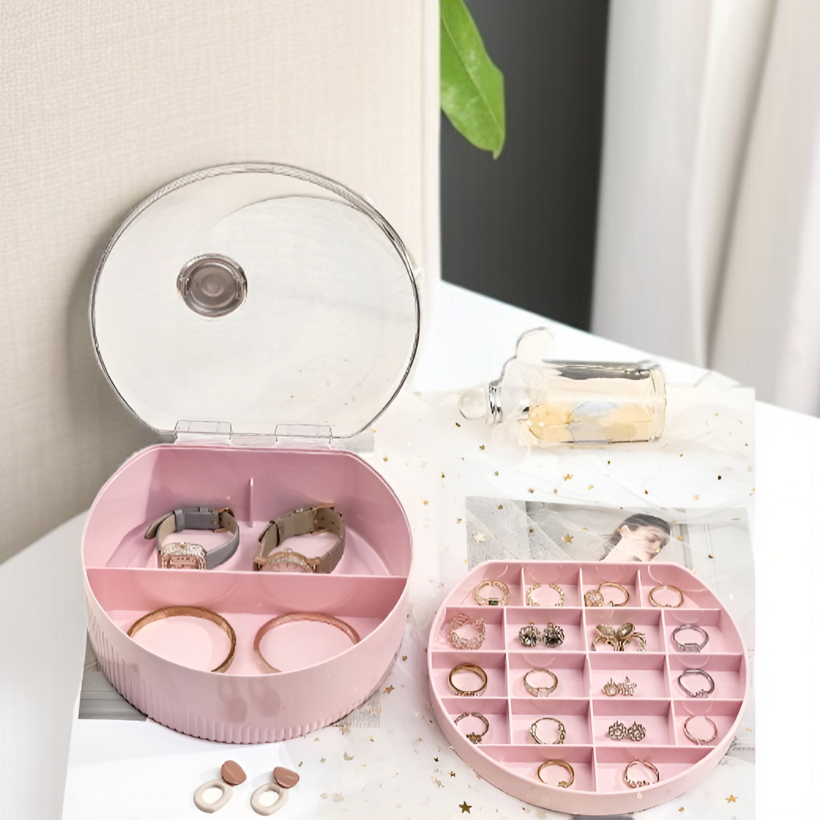 シンプルなジュエリー収納ボックス 軽量 高級 高級 イヤリング イヤリング ネックレス 便利な二層ジュエリーボックス