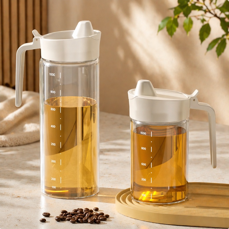 Bouteille d'huile en verre borosilicate grande capacité, anti-fuite