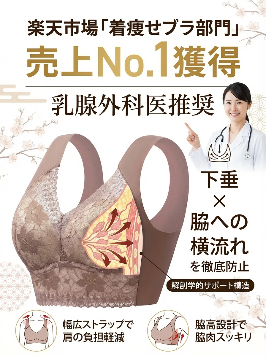 大きな胸を小さく見せるレースブラ