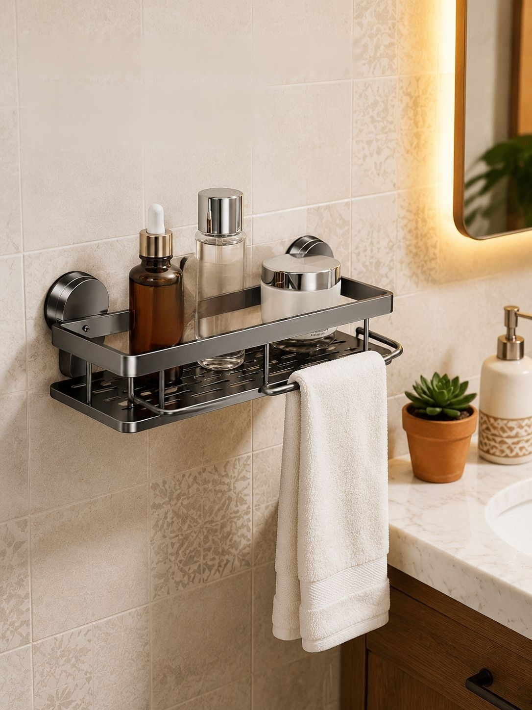 Estante de succión para baño sin perforación